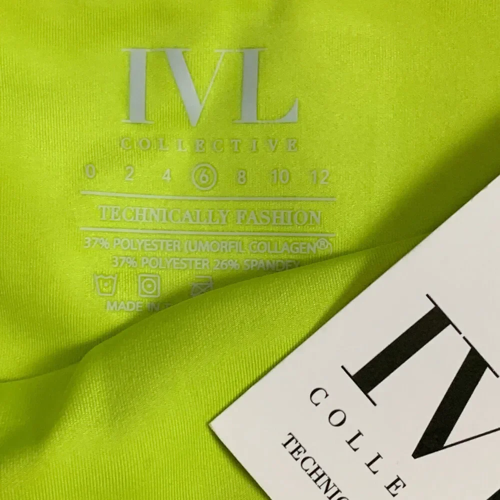 IVL Collective Neon Green Biker Shorts Size 6 Compression High Rise Collagen NEW - Picture 5 of 5